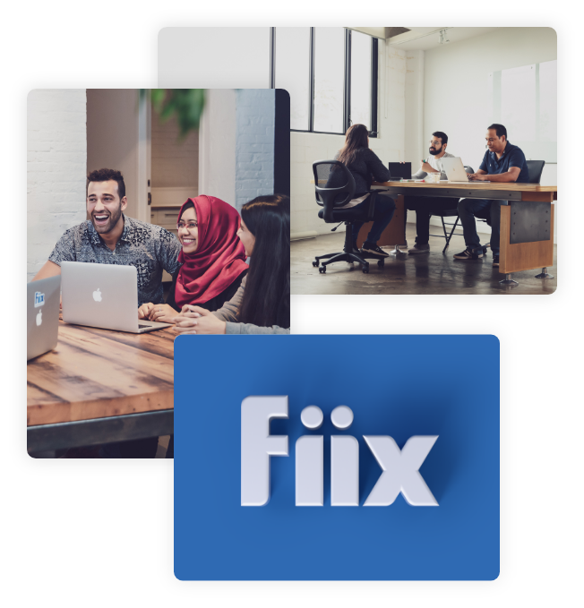 Fiixers at work and Fiix logo