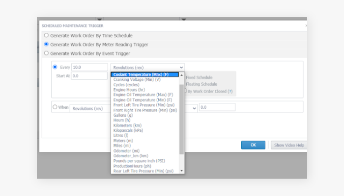 Schedule maintenance trigger dashboard