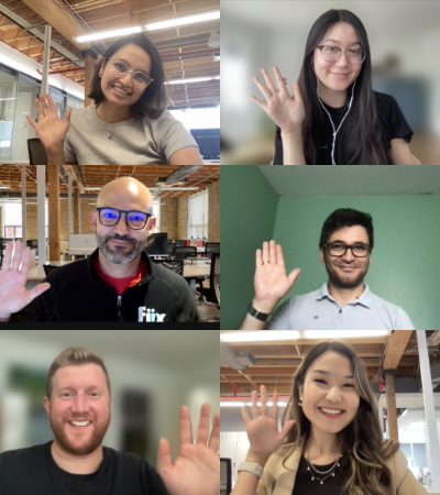 Zoom call with six participants waving