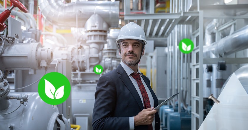 Man with a suit wearing a hardhat