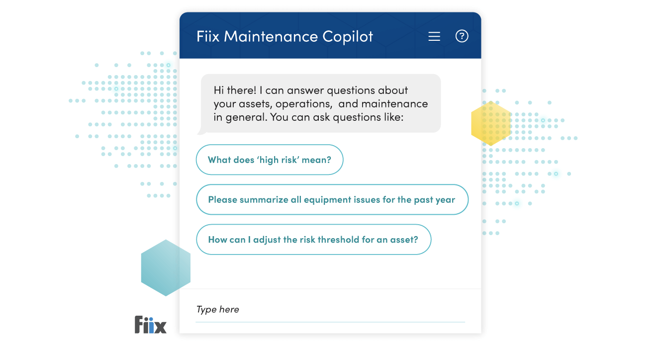Fiix Maintenace Copilot chatbot popup