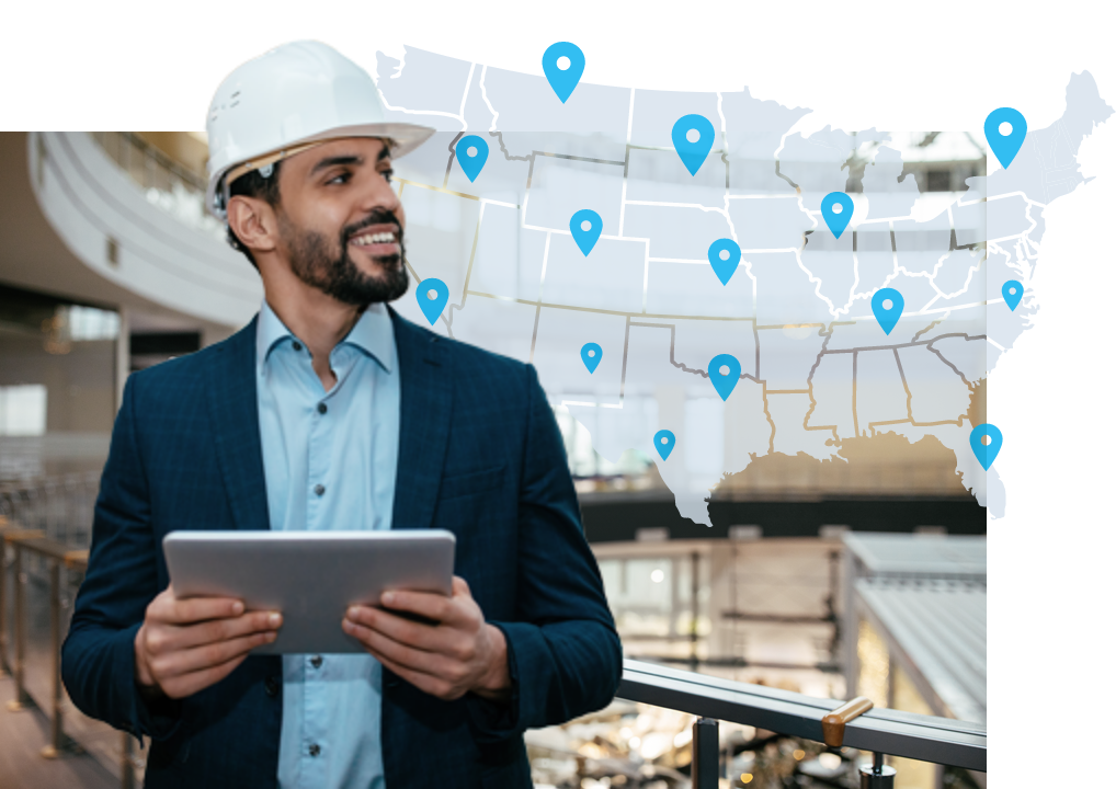 maintenance manager looking at US map locations