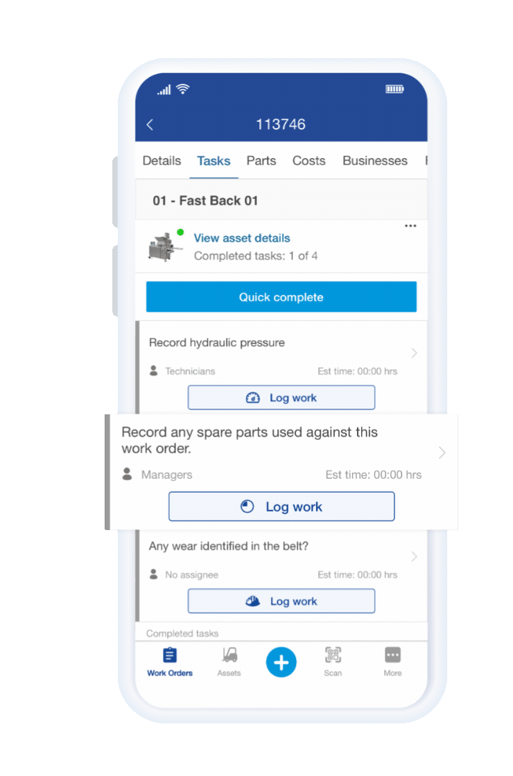 Mobile CMMS task screen
