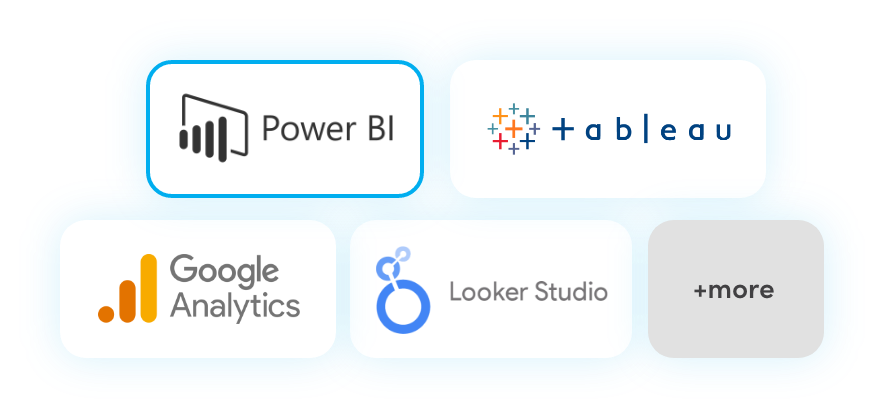 Logos of: Power BI, Tableau, Google analytics, Looker studio and more
