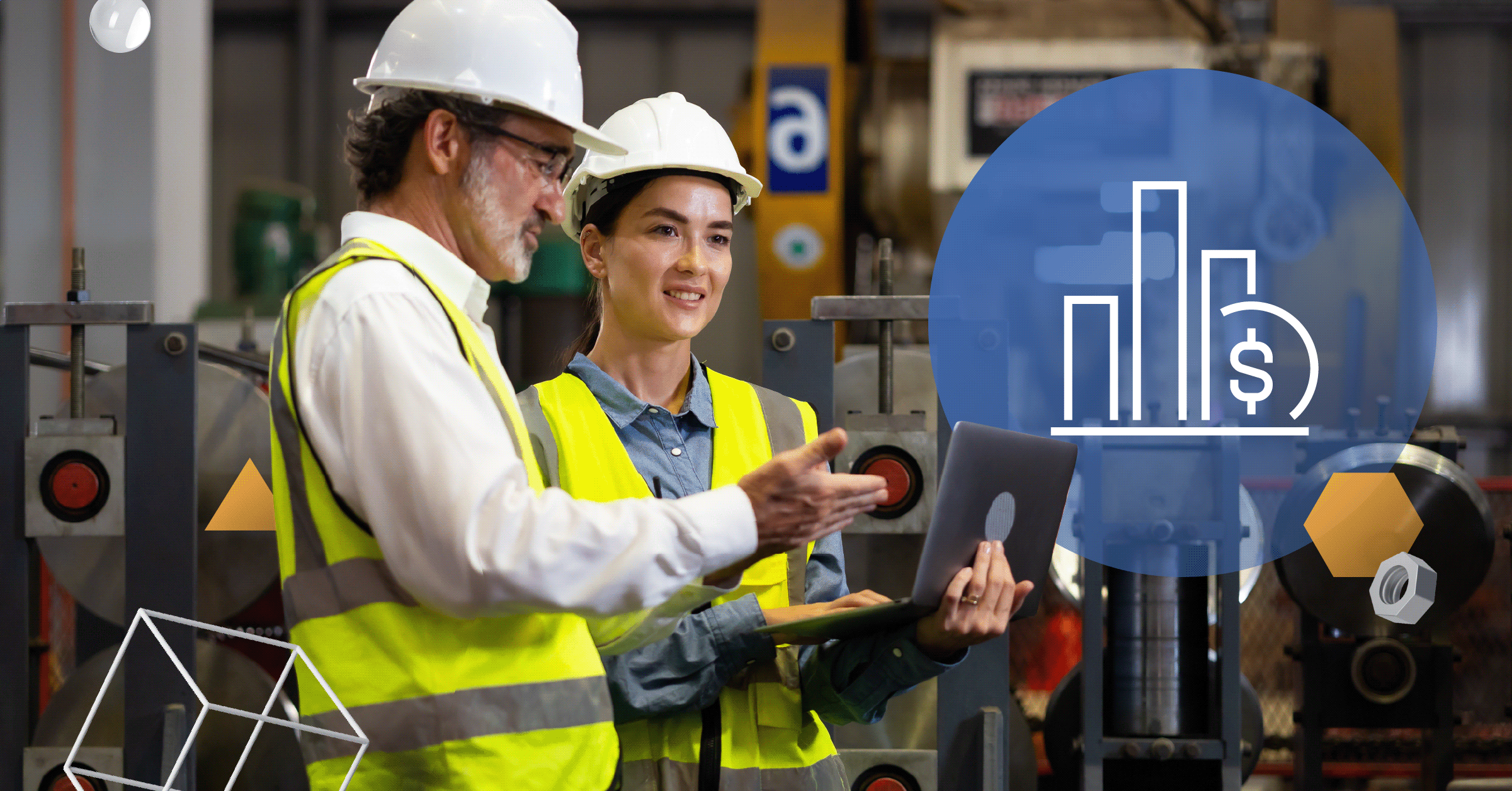 Two maintenance workers looking at budget