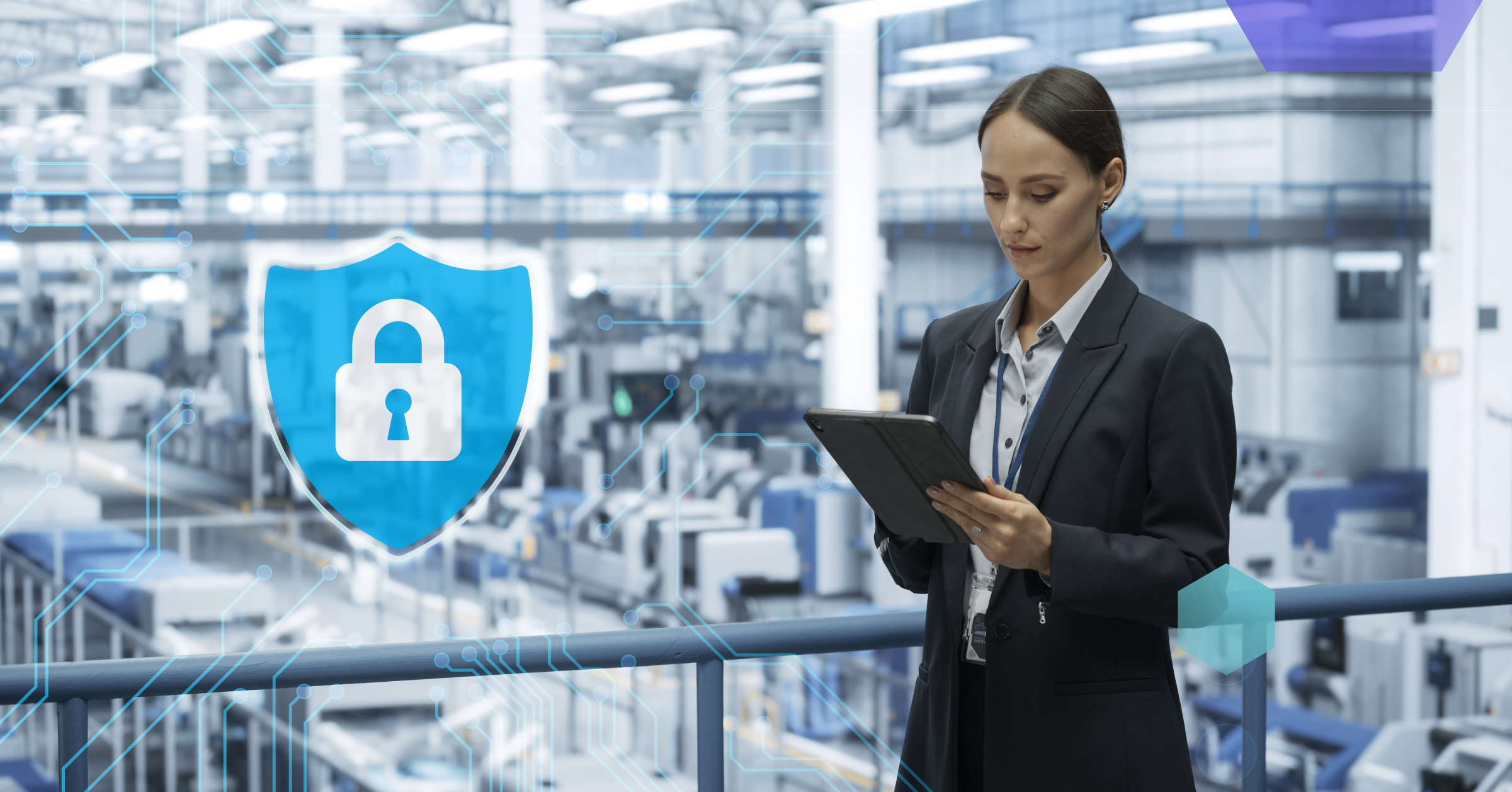 Woman with an tablet with a security lock