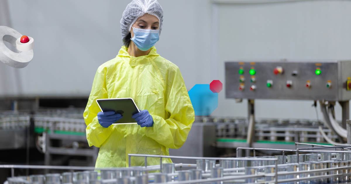 Woman in food factory wearing protective gear